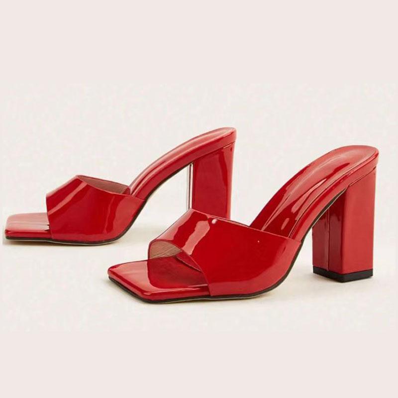 Fashion Sexy Transparent Women Summer Women's Shoes Slippers Square Toe Slippers High Quality Chunky Heel Women Slippers Plus Size