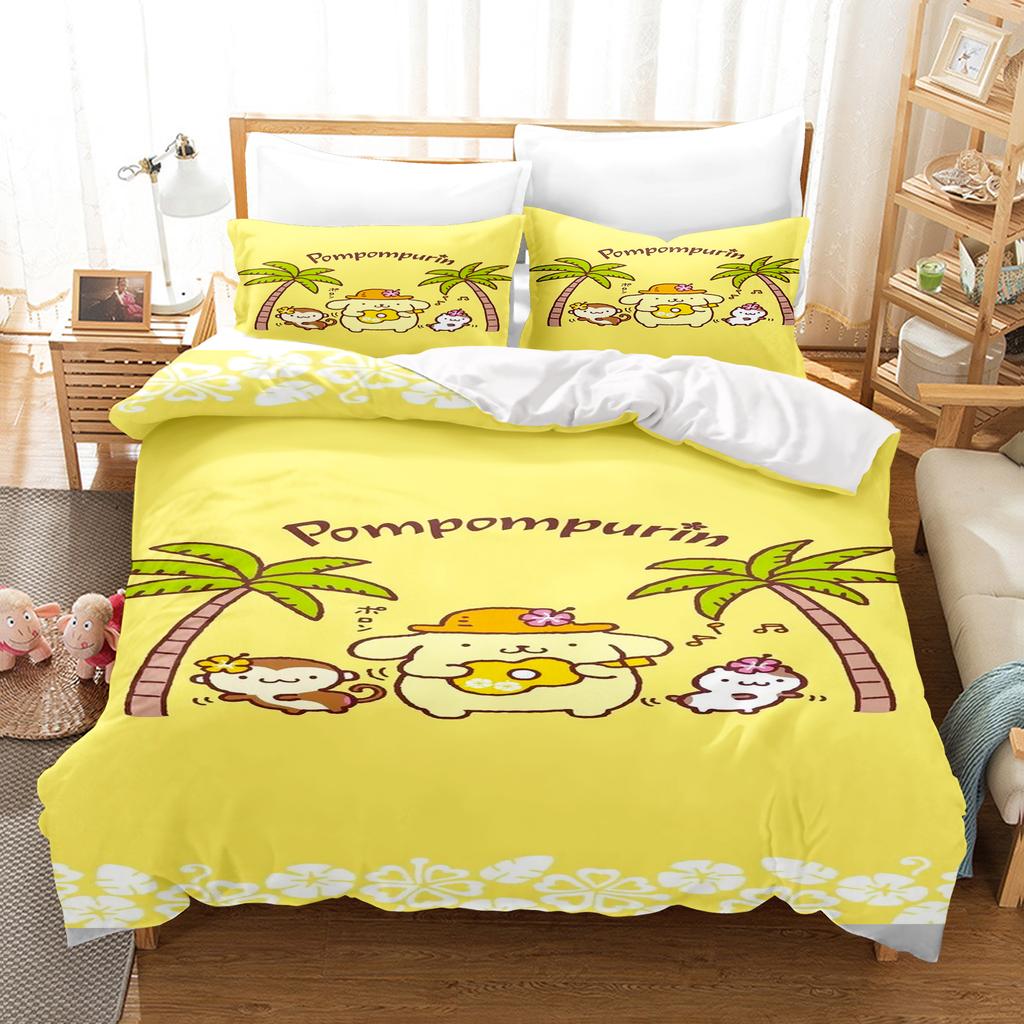 Pompompurin Sanrio 3-Piece 1 Quilt Cover One Piece Bedding Set Comforte Luxus Exquisite Birthday Gift 100% Polyester Home Decor