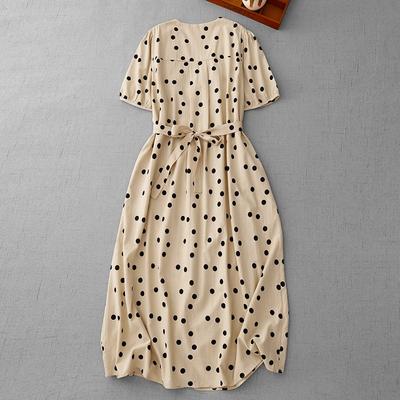 Retro Medium and Long Polka Dot Dress for Women's 2025 Spring and Summer New Waist and Thin Gentle Wind V-neck A-shaped Skirt
