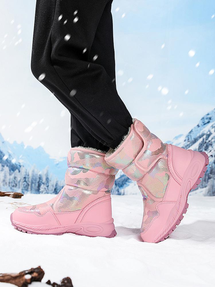 

Детские зимние сапоги 2025, новые, бархатные, утепленные, теплые, большие хлопковые сапоги, нескользящие, на липучках, модные для детей среднего и старшего возраста 39 розовый