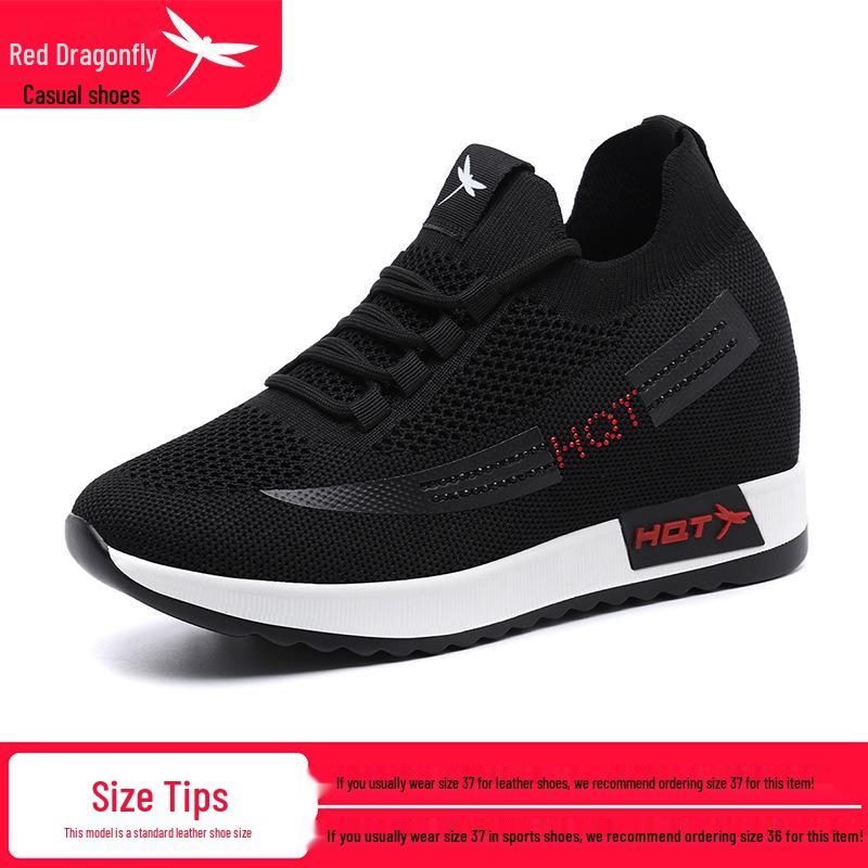 Red Dragonfly Women s Flyknit Sneakers: Hidden Lift, Non-slip Thick Sole, Comfortable Sports Casual Shoes. 36 чёрный