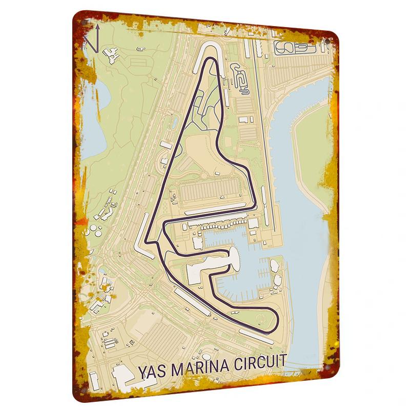 Yas Marina Circuit Map Custom Metal Wall Art Racing Theme Home Decor Metal Craft Decoration 20x30cm(7.8x11.8inch)