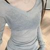 Pure Desire V-Neck Sheer Sun Protection Cover-Up: Spring/Summer Slim Fit Low-Cut Knit T-Shirt for Women