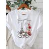 Women's "Bonjour Paris" Eiffel Tower Floral Bicycle Print Crew Neck Short Sleeve Casual Travel Tee