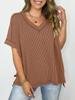Women European Style V Neck Batwing Sleeve Spliced Slit Loose Pullover T Shirt
