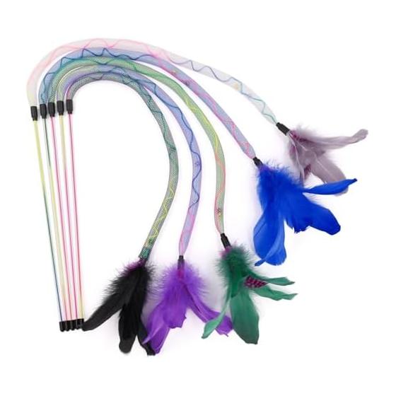 SONGWAY Cat Toy Cat Wand Rainbow Colored Cat Wand 5 Dark Feathers