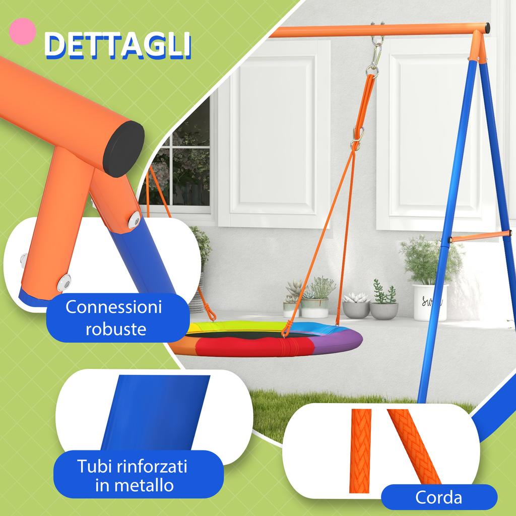 Metal Kids Swing Set Nest Swing Seat with A-Frame Structure for Outdoor Use - Multicoloured