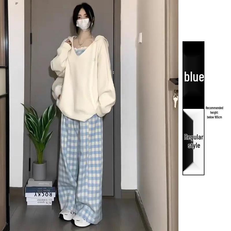 

Женские брюки с высокой посадкой, широкие от бедра, в синюю клетку - Коллекция весна/лето 2025 XL