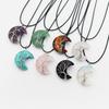 Handcrafted Geometric Moon Pendant Necklace With Natural Stone Wire-Wrapped Tree Design Women