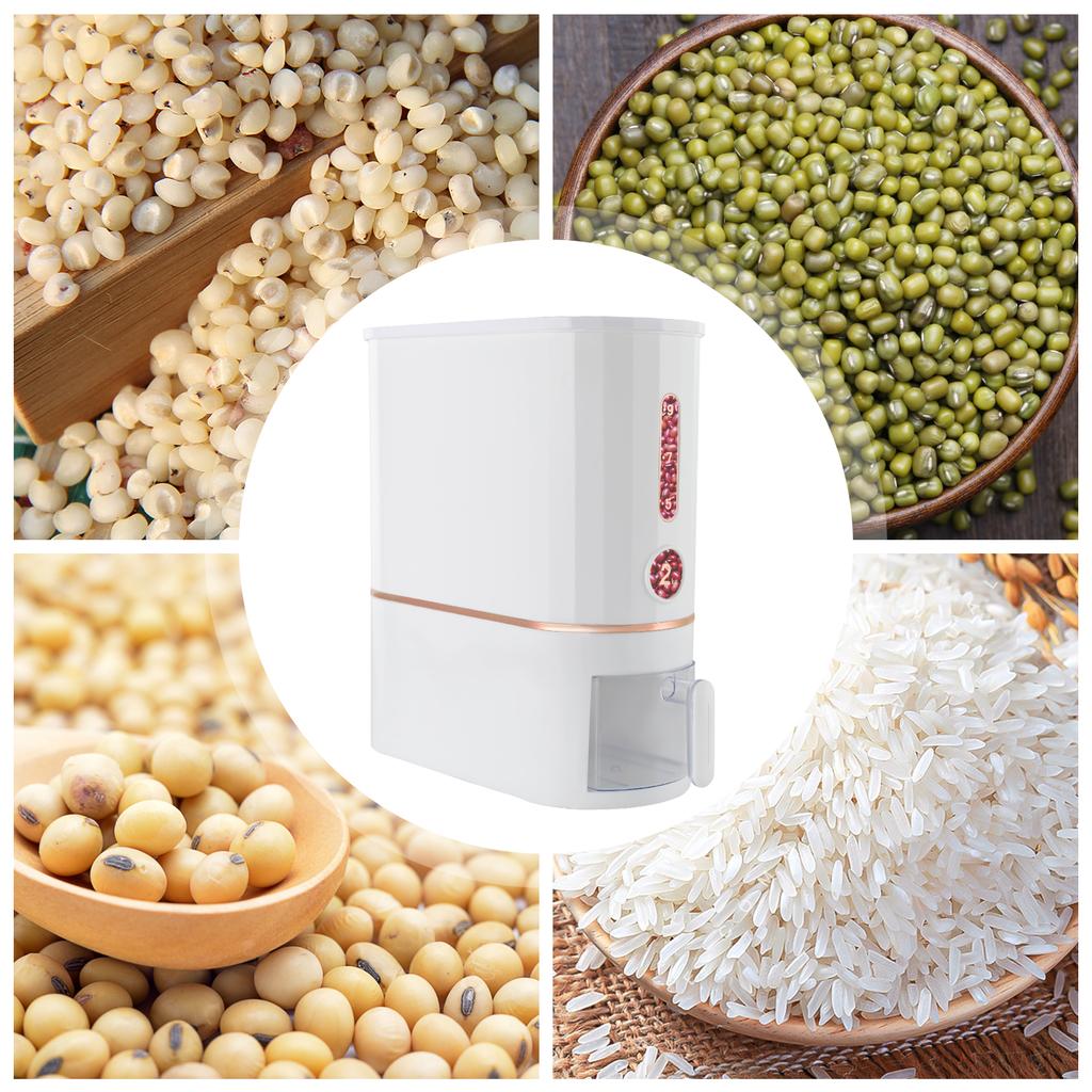 10KG Large Rice Dispenser with Measuring Cup, White Dry Food Storage Container for Kitchen, Pantry Organization, Flour, Cereal