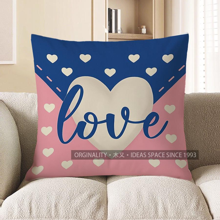 Home Decor Pink Heart On Blue Stripes Cushion Cover Pattern Cushion Cover Suitable For Sofa Bedroom Car Pillow Cover