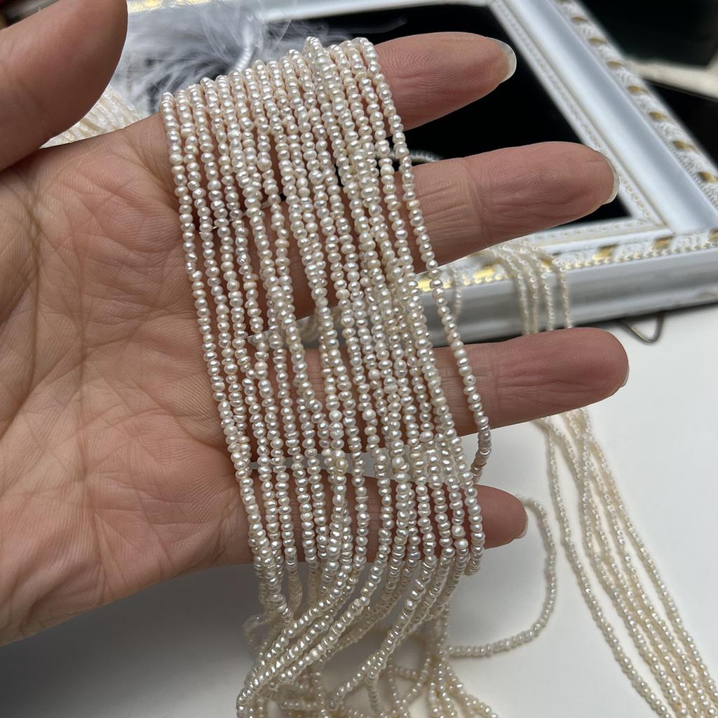 1String, White Natural Freshwater Pearls, Handmade Flat Pearl Beads for Jewelry Making DIY Crafts (Beads 1.8-2mm, Length 36cm)