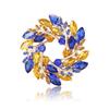 Classical Olive Branch Circle Badges for Women Crystal Round Flowers Party Office Brooch Pins Gifts