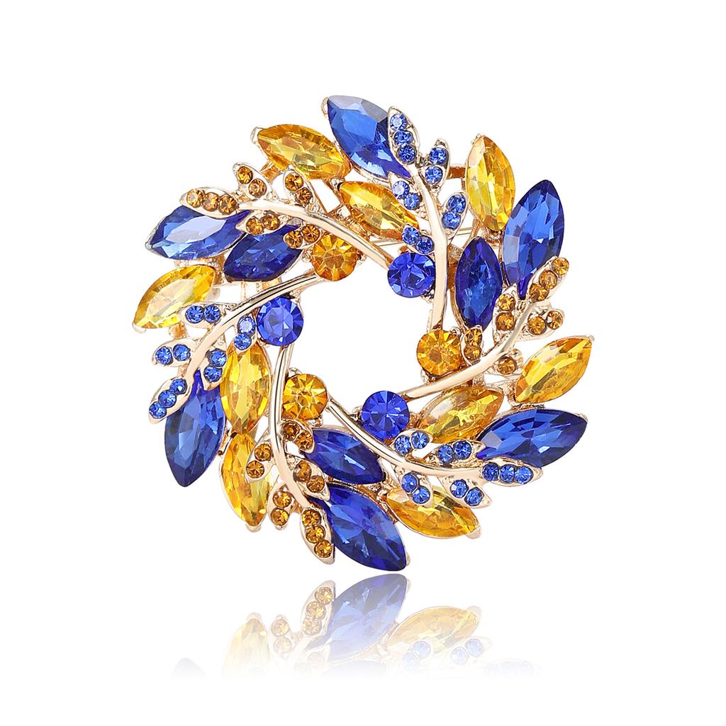 Classical Olive Branch Circle Badges for Women Crystal Round Flowers Party Office Brooch Pins Gifts