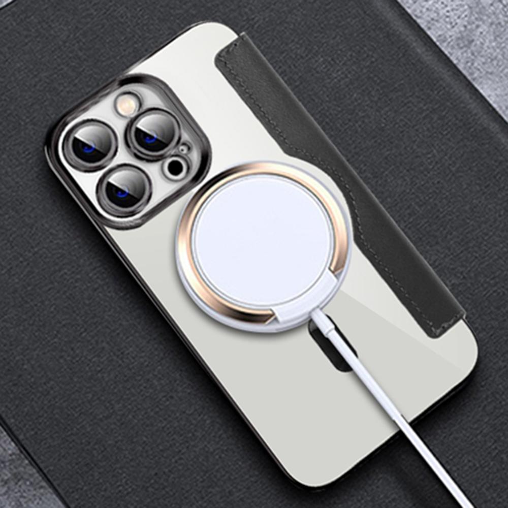 Dla iPhone 13 Pro 6,1 cala Kompatybilny z MagSafe Blokowanie RFID Przegródki na karty TPU amortyzujący wstrząsy Elektroplaterowany Przezroczysty tył Etui z klapką z folią na obiektyw