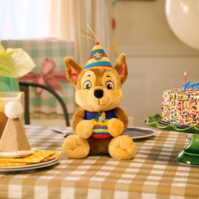 Peluche câlin Anniversaire Chase la Pat' Patrouille - SPIN MASTER - 25 cm - Peluche douce - GUND - A partir de 12 mois