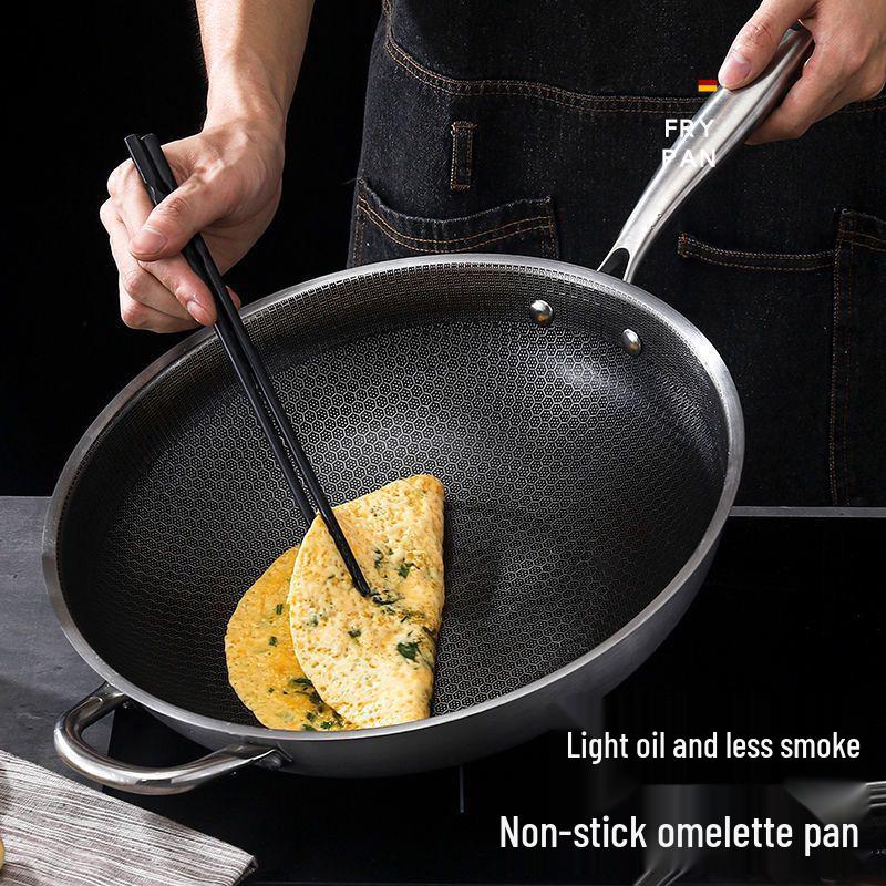 Stainless Steel Non-Stick Honeycomb Wok - Thickened Universal Pan for Induction & Gas Cooking. Ideal for Stir-Fry and Business Gifts.
