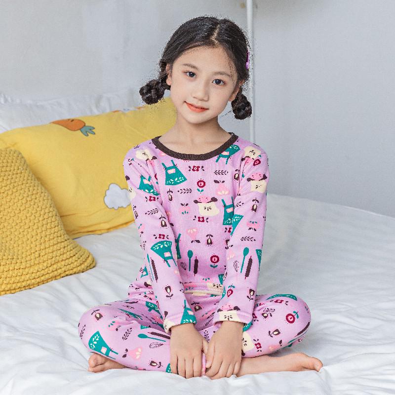 Sada dětského plyšového termoprádla - Chlapecký a dívčí teplý podzimní/zimní dvoudílný oblek