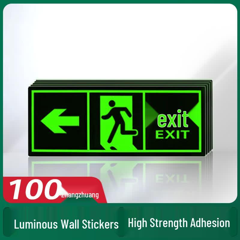 100-Pack Luminous PVC Safety Exit Left Adhesive Warning Signs