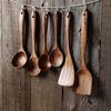 4PCS Wooden Cooking Spoons Natural Wooden Kitchen Tableware Tool Soup Spoon Colander Spoon Spatula Thin Spatula or Fork Utensils