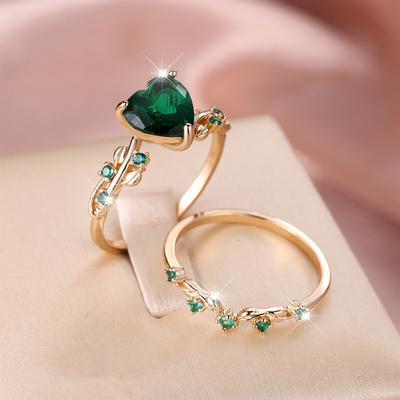 Elegant Women's Heart Cut Rings Set Luxury Gold Color Wedding Engagement Jewelry Gifts
