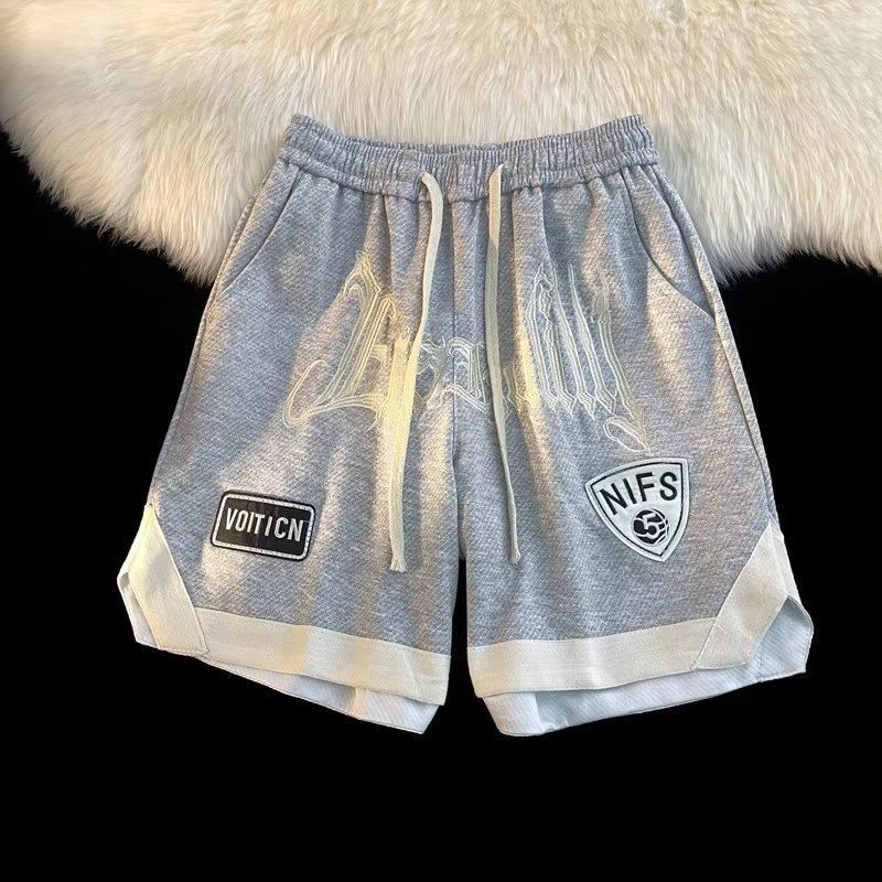 

Мужские летние шорты для баскетбола в стиле хип-хоп контрастного цвета с вышитыми буквами S серый