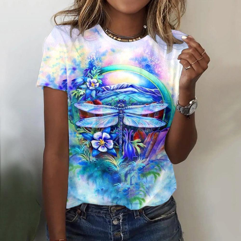 Summer Fashion Loose Comfortable Casual Flower Printed Women's Plus Size Soft Breathable Round Neck Short Sleeved T-shirt