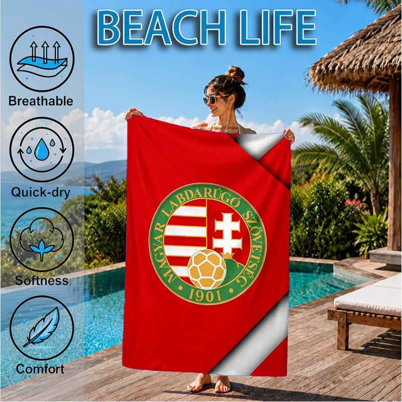 Hungarian Football Emblem Beach Towel, Quick-drying, Easy to Care for, Suitable for Both Fitness and Beach Vacations,Sports Essential