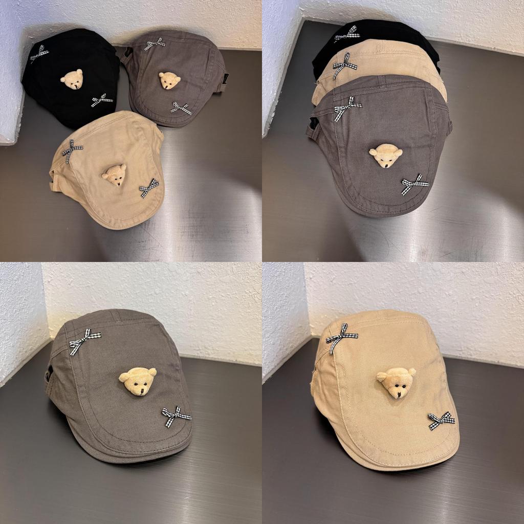 Soft Girl Bear Beret Hat With Butterfly Bow Fashion Summer Casual For Women