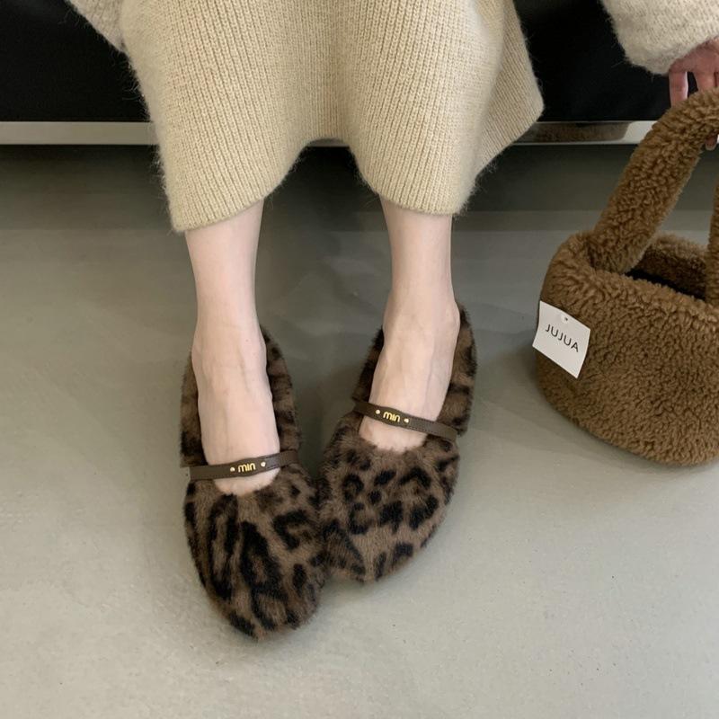 Suding Home Mary Jane Mao Mao Shoes Women's Shoes 2025 New Autumn and Winter Plush Cotton Shoes Warm Plush Single Shoes