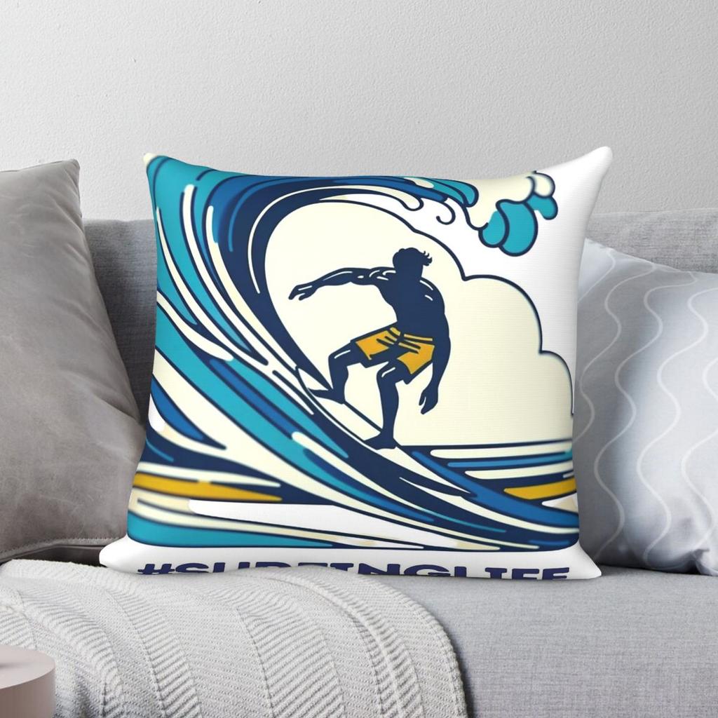 Surfing Life Never Look Back Square Pillowcase Polyester Linen Velvet Printed Zip Decor Pillow Case Sofa Cushion Cover