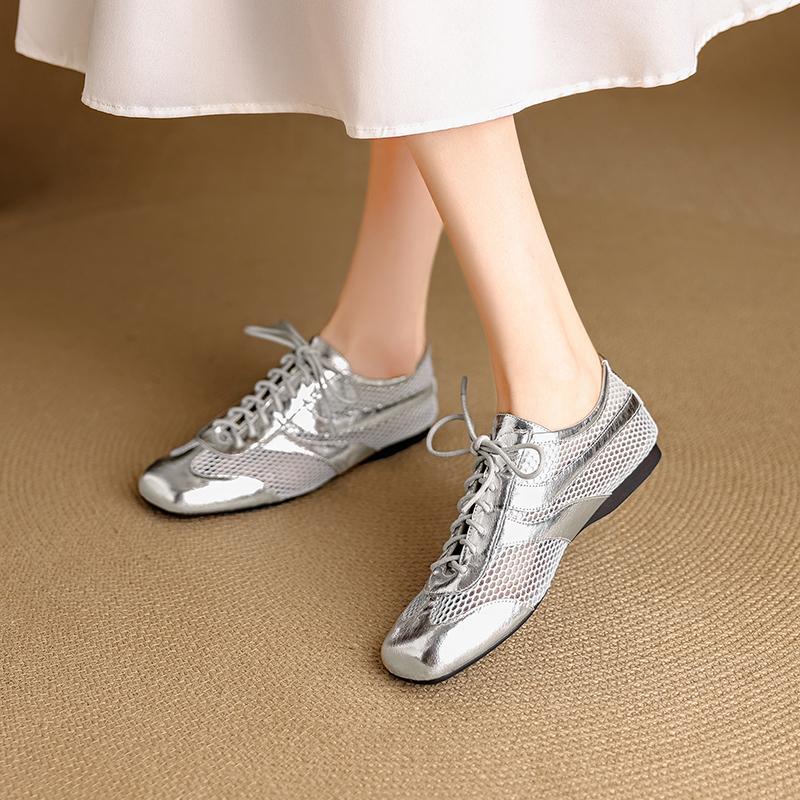 Fashion 2025 New Autumn Genuine Leather Woman Shoes Square Toe Women Flats Lace Up Loafers Flat with Flat Ladies Shoes