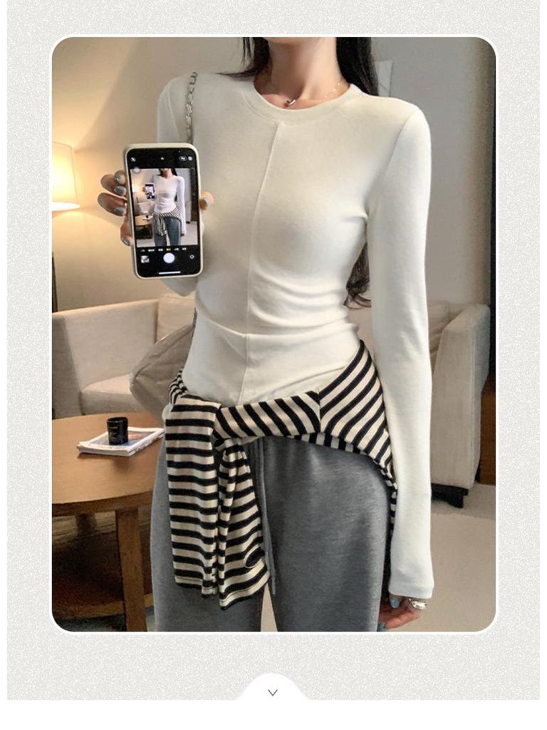 European Grey Slim Fit Round Neck Long Sleeve Women's T-shirt for Autumn/Winter 2025