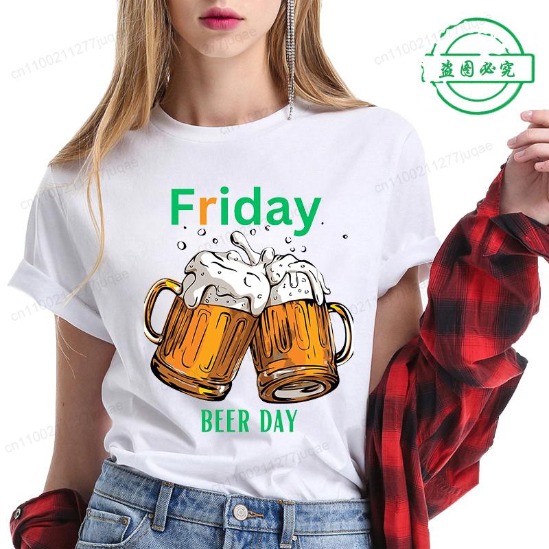 Women T Shirt Monday To Friday Drink Beer Funny Sports Fashion Casual T-shirt Skeleton FRIDAY Beer Graphic Tshirts Women Clothes