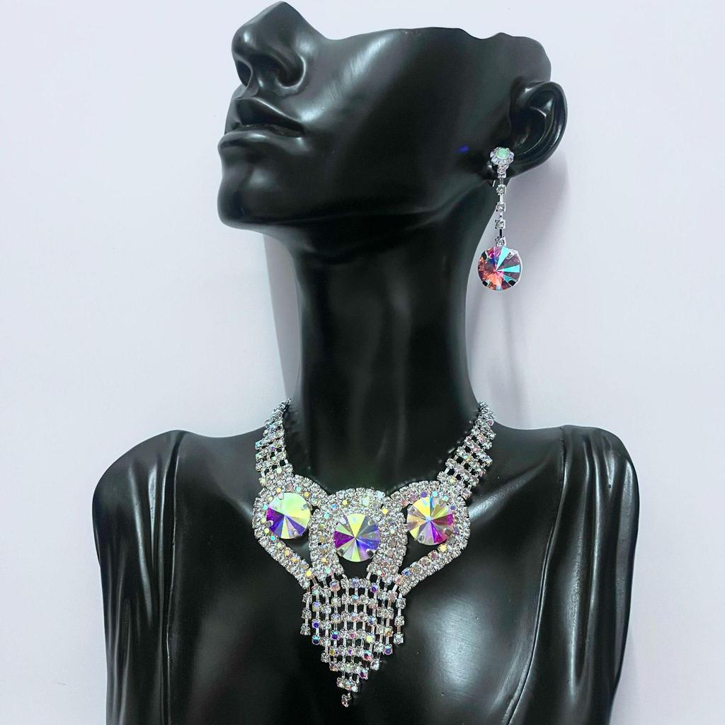 Elegant Rhinestone Tassel Necklace & Earring Set for Women - Sparkly, Trendy, and Versatile