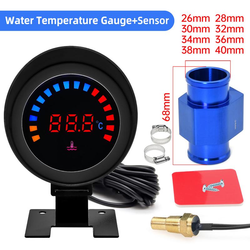 12V 24V LCD Digital Water Temp Gauge +26-40MM Adapter Joint Pipe Sensor with 10mm Temperature Sensor for Motorcycle Truck Meter