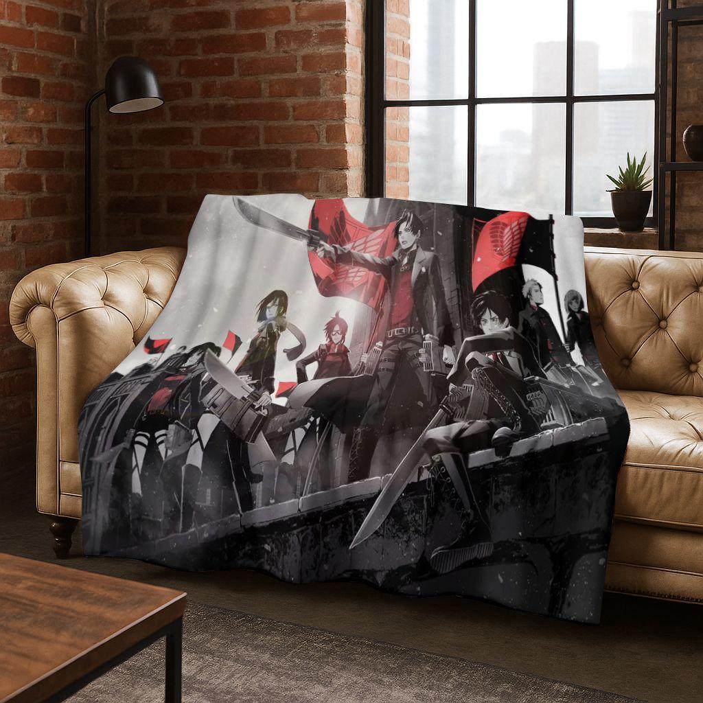 2026 New Anime Attack on Titan Eren Mikasa Cartoon Flannel Blanket,Cozy Soft Throw Blanket for Home Bedroom Bed Sofa Cover Kids