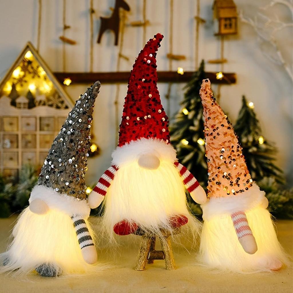 30cm Light Up Christmas Gnome Plush Sequins Hat Xmas Faless Plush Dolls Tabletop Elf Ornaments for New Year Xmas Party Decor