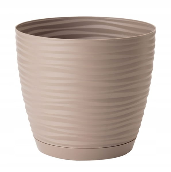Round plastic flowerpot with saucer, beige, 127x118cm