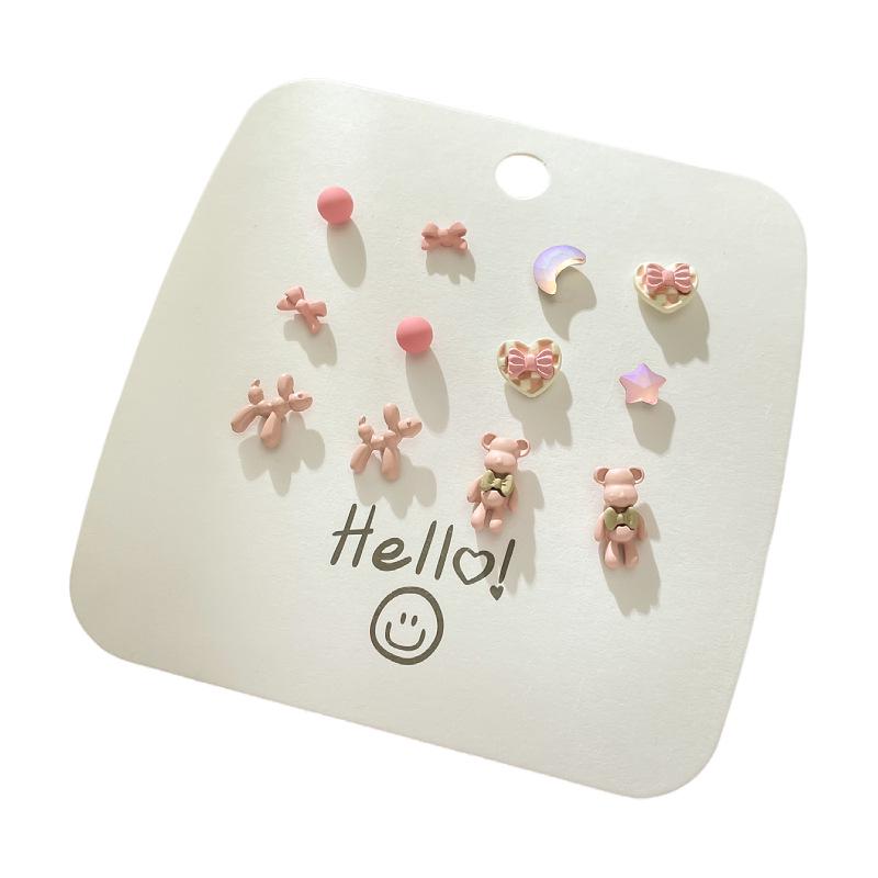 Charming Petite Silver Needle Earrings Set for Women - Cute, Colorful, Sweet Exquisite Styles