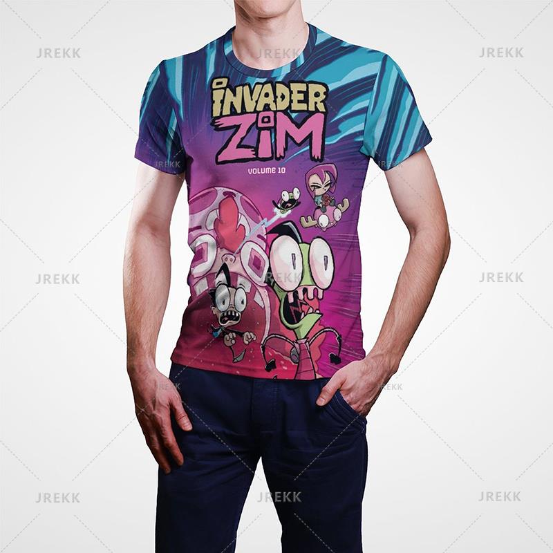 Cartoon Anime Invader Zimní tričko Pánské léto Krátký rukáv Cool Tričko s 3D potiskem Funny Dib Membrane Tops Trička