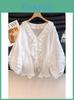 Summer Blouse With Ruffled Lace Trim Vneck Long Sleeve For Women