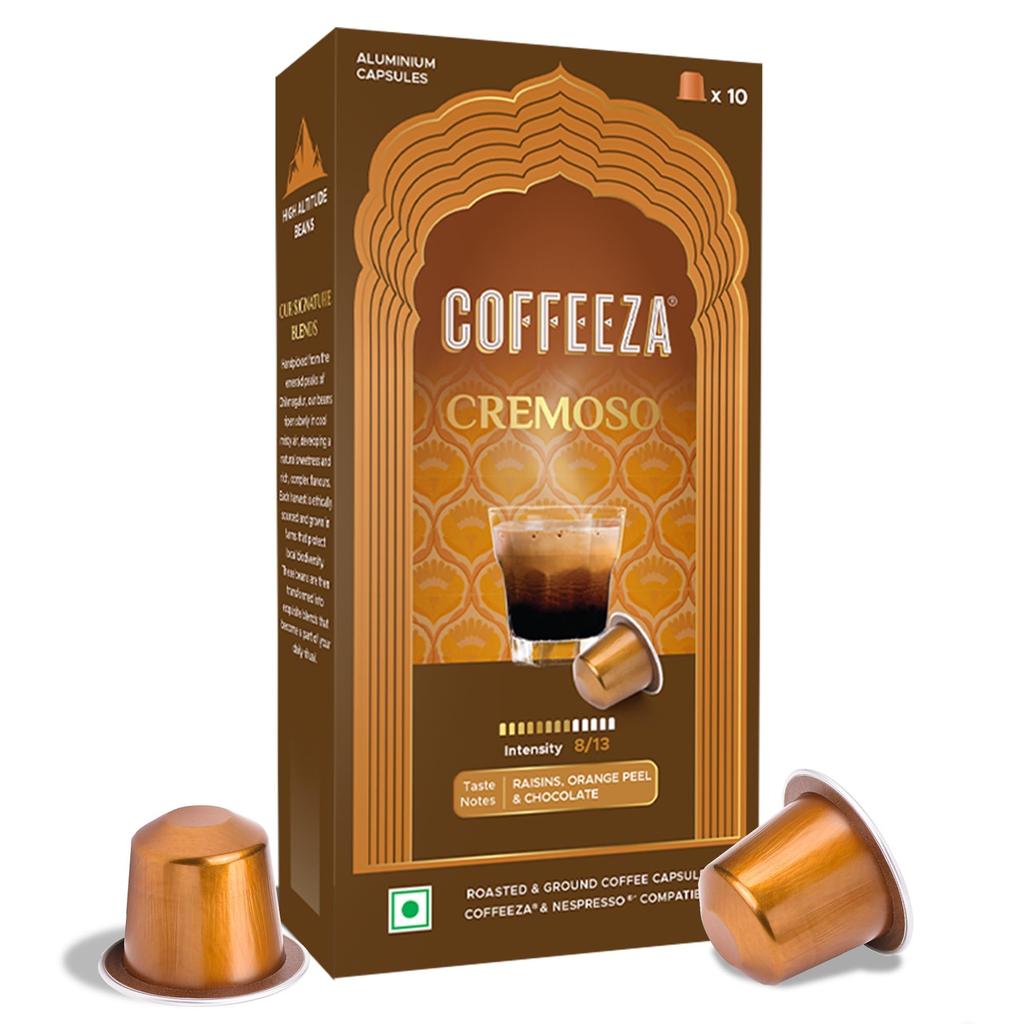 Coffeeza Cremoso Aluminium Coffee Capsules, Intensity - 8/10 - Original line Compatible Coffee Pods (Box of 10)