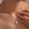 French-Inspired Versatile White Mother-of-Pearl Square Pendant Necklace In 18K Gold-Plated Titanium Steel
