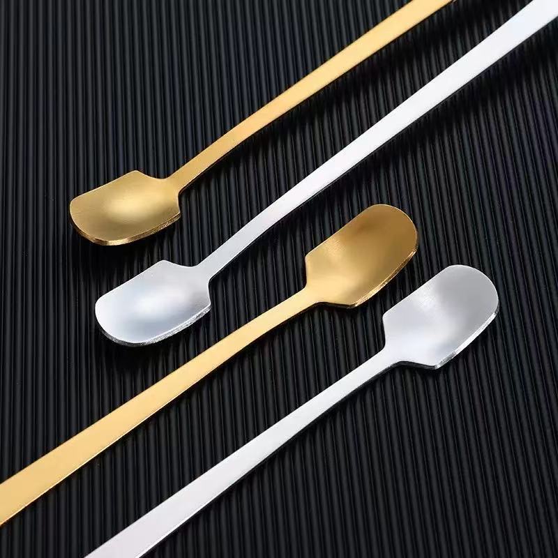 Stainless Steel Square Head Long Handle Spoon - Bar & Cocktail Mixing, Stirring for Coffee, Tea, Iced Drinks, Perfect for Mugs