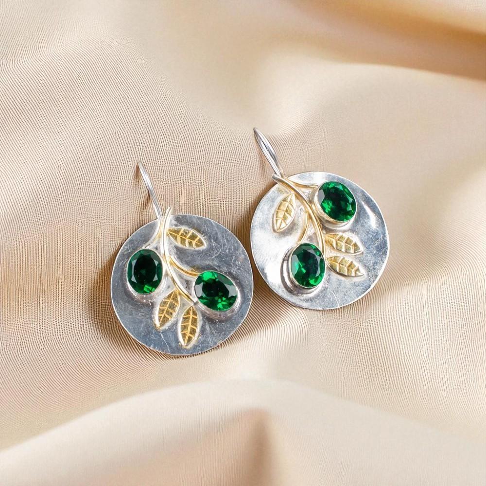 Chrome Diopside Gemstone 925 Sterling Silver Jewelry Handcrafted Earrings 1.77" EE-81-6
