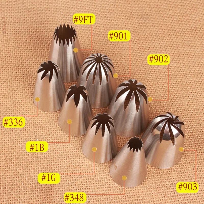 Cake Decorating Kitchen Baking Tools for Cupcake, 8Pcs/Set Large Pastry Nozzles Icing Piping Tips, Stainless Steel, Cream Rose
