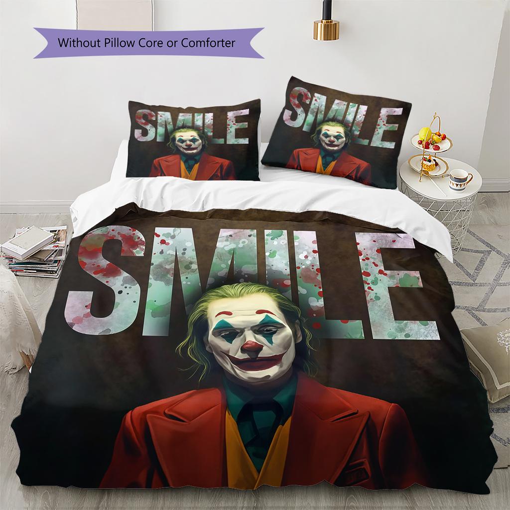 Joker Print Cover Bedding Quilt Set Quilt Cover Pillowcase Home Decoration Birthday Gift (1 * duvet cover + 2 * pillowcase, without core)