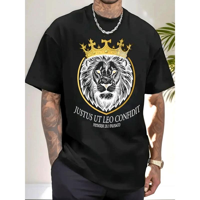 Europese maten Heren Print T-shirt - Vochtafvoerend Comfort, Ronde Hals Korte Mouw Casual Shirt, Machinewasbaar & Gouden Ontwerp