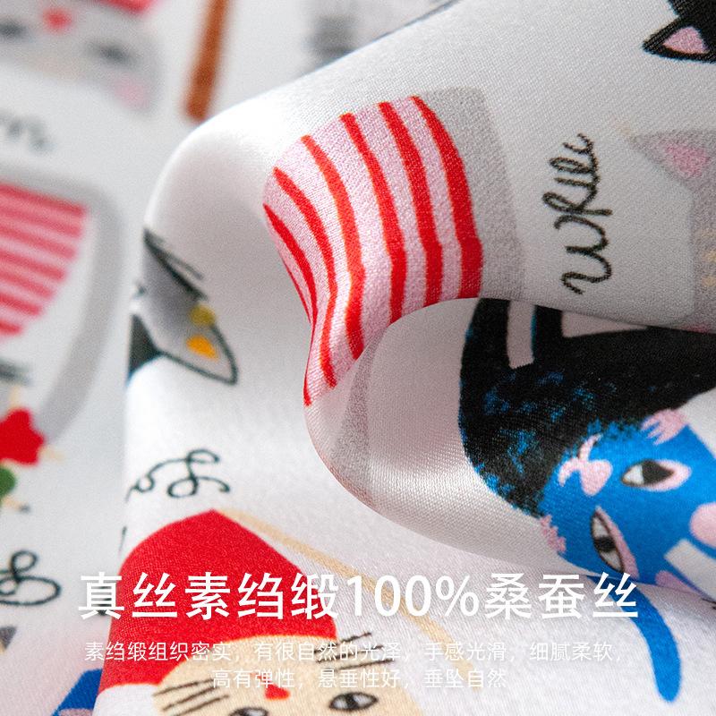 Spring 2026 New Mulberry Silk Silk Scarf Silk High-end Cartoon Cat Style Printed Neck Small Square Scarf